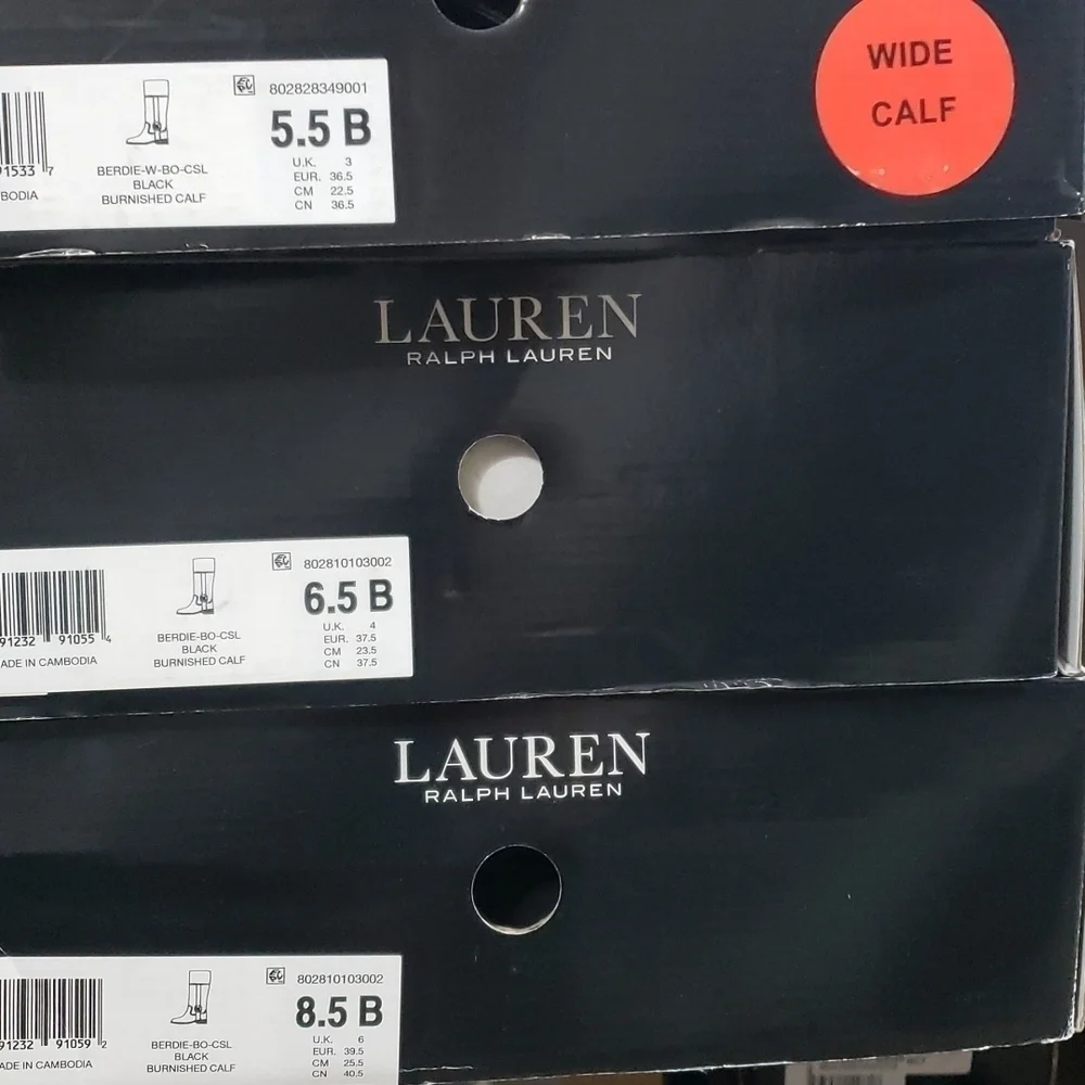 Lauren Ralph Lauren Berdie Black 100% Leather Riding Boots Sz 5.5B, 10B